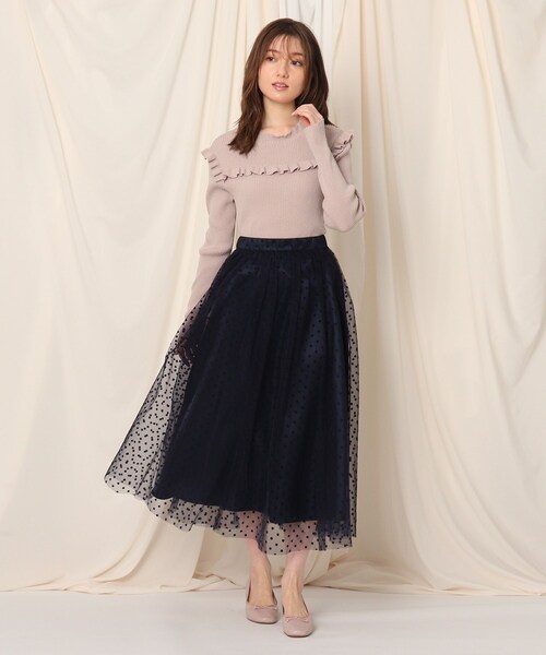 couture brooch（クチュールブローチ）の「◆【春まで使える♪】ドットチュールギャザースカート（スカート・レディース・ブラック系2/ネイビー系2/ベージュ系2・38/36/42）」の15枚目の写真