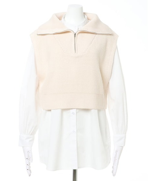 INGNI(イング)の「ZIPニットベスト+バンドカラーシャツ/SET(ニット/セーター・レディース・ブラック/ベージュ/ライトグリーン/アイボリー・M)」の5枚目の写真