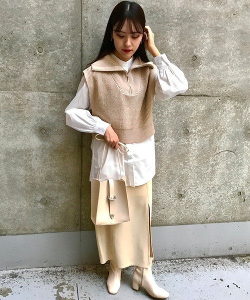 INGNI(イング)の「ZIPニットベスト+バンドカラーシャツ/SET(ニット/セーター・レディース・ブラック/ベージュ/ライトグリーン/アイボリー・M)」の17枚目の写真