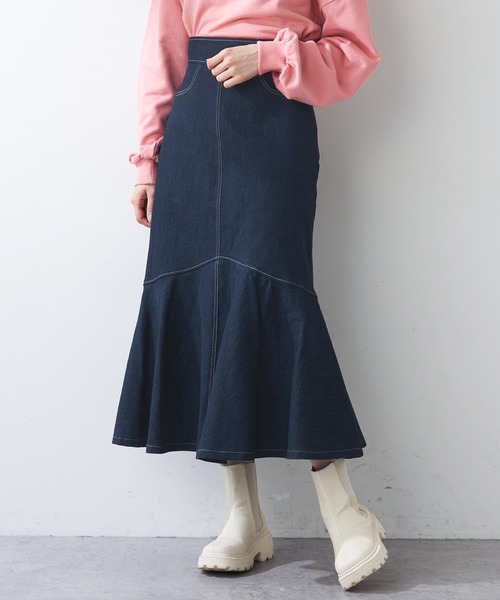 OLIVE des OLIVE（オリーブデオリーブ）の「美シルエットマーメイドスカート（スカート・レディース・ブラック/アイボリー/ワンウォッシュ/スミクロ・FREE）」の4枚目の写真