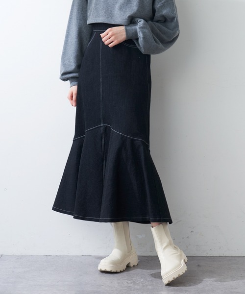 OLIVE des OLIVE（オリーブデオリーブ）の「美シルエットマーメイドスカート（スカート・レディース・ブラック/アイボリー/ワンウォッシュ/スミクロ・FREE）」の2枚目の写真