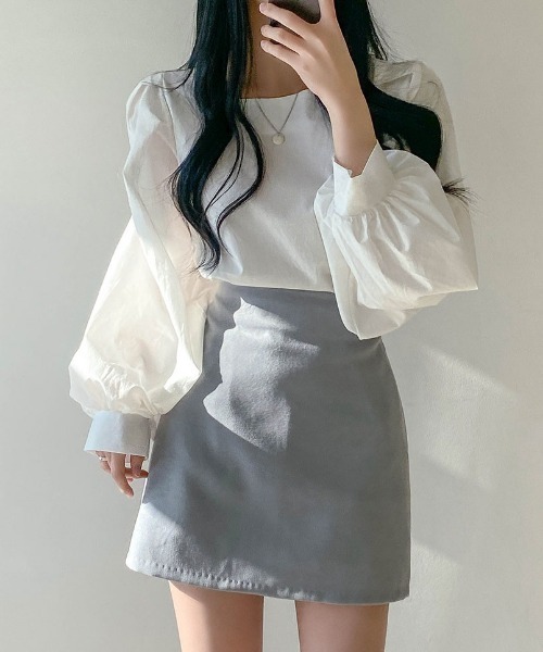 SONA(ソナ)の「SONYUNARA ベーシックAラインミニスカート(スカート・レディース・クリーム/ライトブルー・FREE)」の2枚目の写真