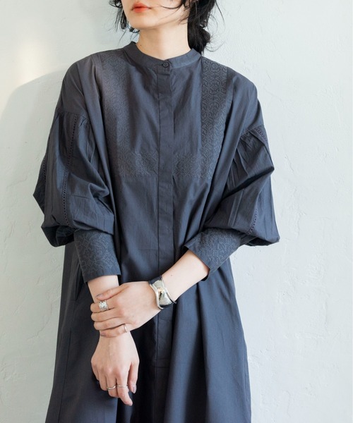 ANGIE（アンジー）の「コットン刺繍ロングワンピース（シャツ