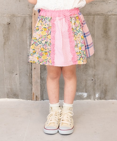 RAGMART（ラグマート）の「パッチワークスカパン（スカート・キッズ・ブルー/ピンク/イエロー・100cm）」の3枚目の写真
