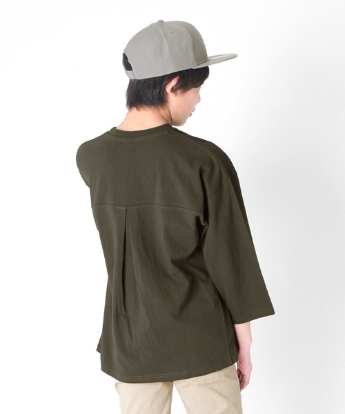 GLAZOS（グラソス）の「天竺・USAコットン ドロップショルダーフットボール7分袖Tシャツ（Tシャツ/カットソー・キッズ・イエロー/カーキ/チャコールグレー・130cm/140cm/150cm/160cm/170cm）」の2枚目の写真