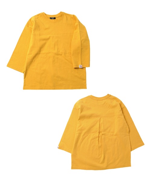 GLAZOS（グラソス）の「天竺・USAコットン ドロップショルダーフットボール7分袖Tシャツ（Tシャツ/カットソー・キッズ・イエロー/カーキ/チャコールグレー・130cm/140cm/150cm/160cm/170cm）」の15枚目の写真