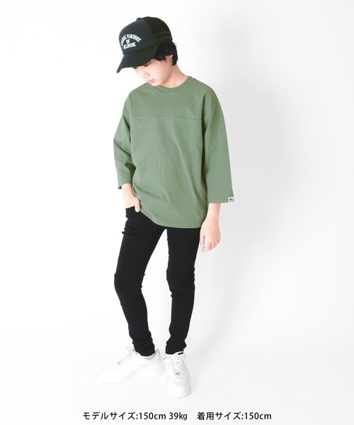 GLAZOS（グラソス）の「天竺・USAコットン ドロップショルダーフットボール7分袖Tシャツ（Tシャツ/カットソー・キッズ・イエロー/カーキ/チャコールグレー・130cm/140cm/150cm/160cm/170cm）」の19枚目の写真