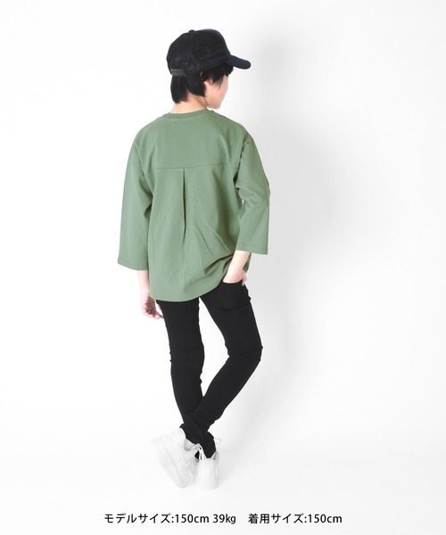 GLAZOS（グラソス）の「天竺・USAコットン ドロップショルダーフットボール7分袖Tシャツ（Tシャツ/カットソー・キッズ・イエロー/カーキ/チャコールグレー・130cm/140cm/150cm/160cm/170cm）」の4枚目の写真
