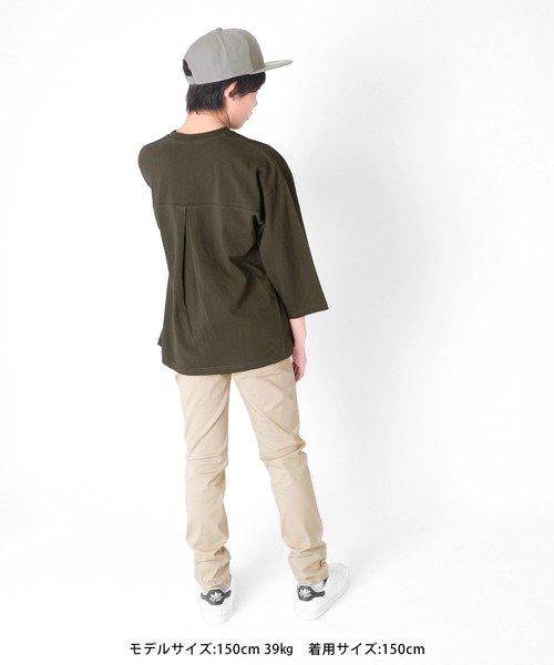 GLAZOS（グラソス）の「天竺・USAコットン ドロップショルダーフットボール7分袖Tシャツ（Tシャツ/カットソー・キッズ・イエロー/カーキ/チャコールグレー・130cm/140cm/150cm/160cm/170cm）」の18枚目の写真