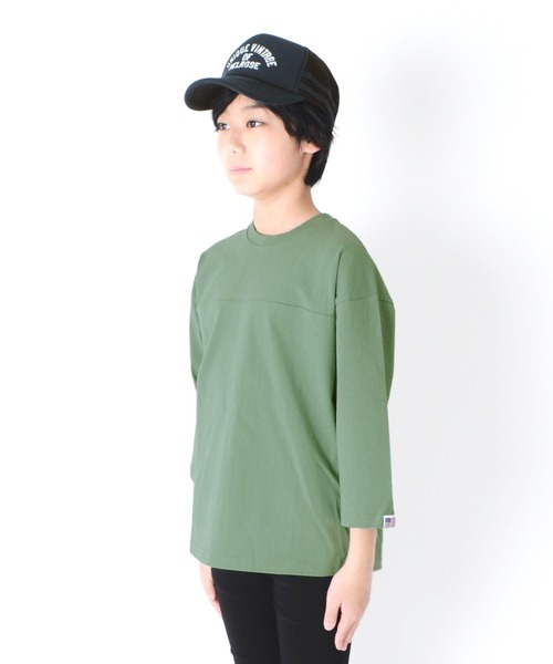 GLAZOS（グラソス）の「天竺・USAコットン ドロップショルダーフットボール7分袖Tシャツ（Tシャツ/カットソー・キッズ・イエロー/カーキ/チャコールグレー・130cm/140cm/150cm/160cm/170cm）」の5枚目の写真