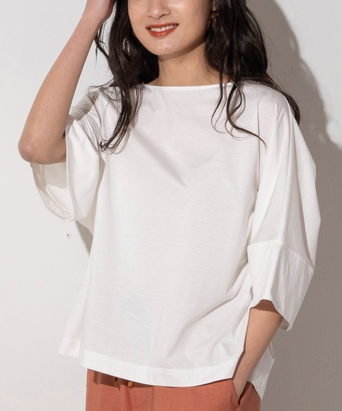 EUCLAID(エウクレイド)の「【her EUCLAID】ボートネックカットソー(Tシャツ/カットソー・レディース・ブラック/ネイビー/オフホワイト/オレンジ・FREE)」の2枚目の写真