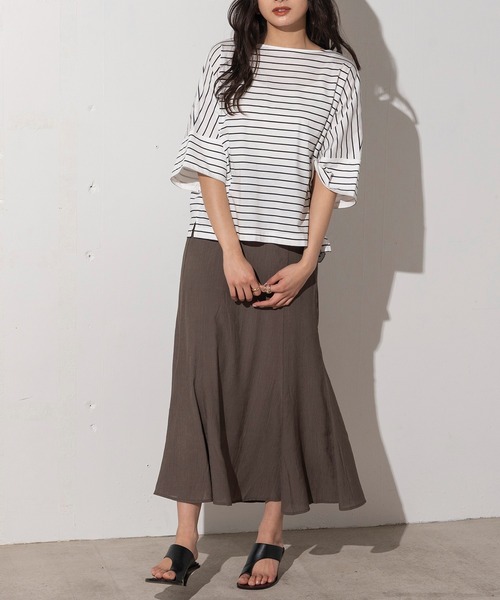 EUCLAID(エウクレイド)の「【her EUCLAID】ボートネックカットソー(Tシャツ/カットソー・レディース・ブラック/ネイビー/オフホワイト/オレンジ・FREE)」の12枚目の写真