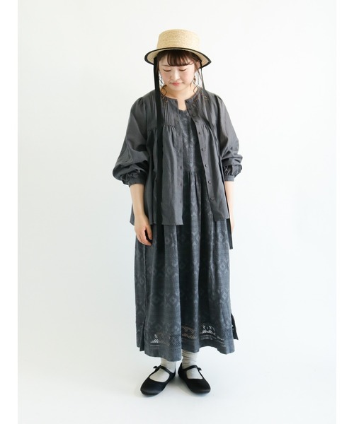 Samansa Mos2（サマンサ モスモス）の「コットンカポック切替ピンタックブラウス（シャツ/ブラウス・レディース・ベージュ/チャコール/キナリ・ﾌﾘ-）」の9枚目の写真