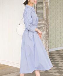 ベルト付き先染めプリントワンピース