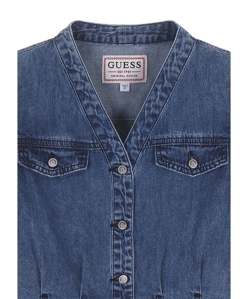 Guess（ゲス）の「Indigo Short Sleeve Shirt（シャツ/ブラウス・レディース・インディゴブルー・SMALL/X-SMALL/MEDIUM）」の3枚目の写真