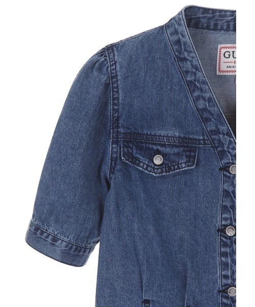 Guess（ゲス）の「Indigo Short Sleeve Shirt（シャツ/ブラウス・レディース・インディゴブルー・SMALL/X-SMALL/MEDIUM）」の4枚目の写真