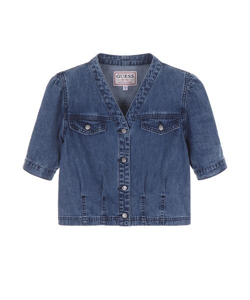 Guess（ゲス）の「Indigo Short Sleeve Shirt（シャツ/ブラウス・レディース・インディゴブルー・SMALL/X-SMALL/MEDIUM）」の9枚目の写真