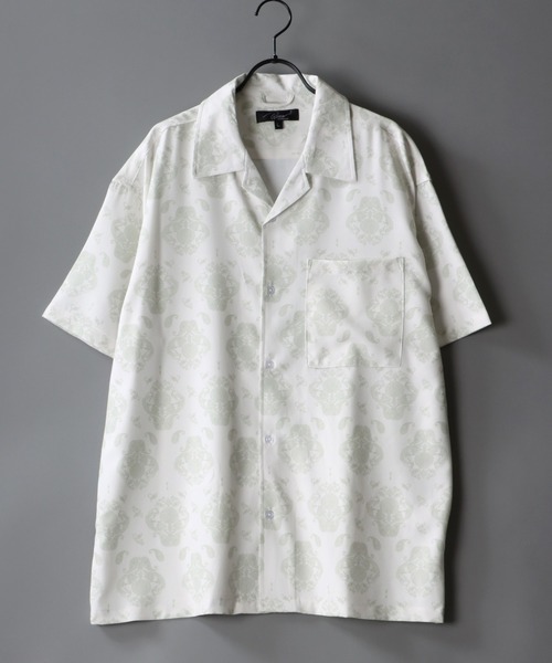 SITRY(シトリー)の「Oversize Drop shoulder Patterned shirt/オーバーサイズ ドロップショルダー 総柄 半袖シャツ(シャツ/ブラウス・メンズ・ホワイト/ライトグレー/ブラック/ブラウン/オフホワイト/サックスブルー/ピンク/イエロー/オレンジ/グリーン/マスタード/ラベンダー/ホワイト系その他/ブラック系その他/ブラック系その他2・M/L)」の3枚目の写真