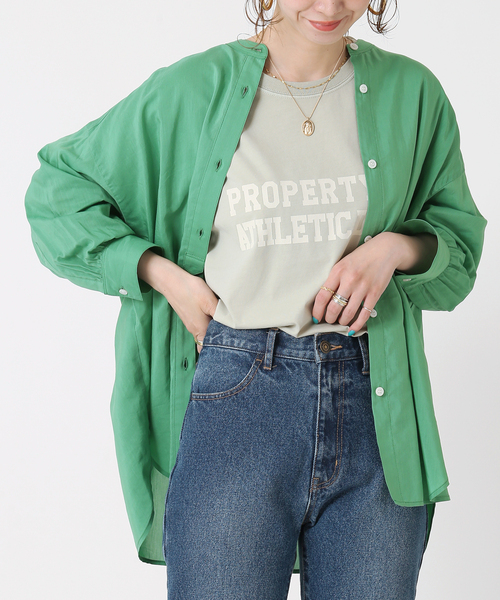 B.C STOCK(ベーセーストック)の「C/Rシアーワイドシャツ(シャツ/ブラウス・レディース・ホワイト/サックスブルー/グリーン/ブルー系その他・FREE)」の2枚目の写真