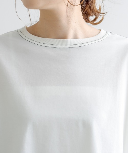 PUAL CE CIN(ピュアルセシン)の「シルケット配色ステッチTシャツ(Tシャツ/カットソー・レディース・チャコールグレー/ベージュ/サックスブルー/アイボリー・FREE)」の22枚目の写真