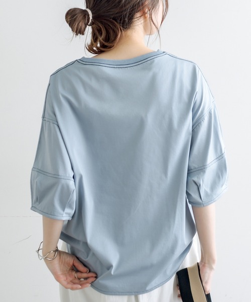 PUAL CE CIN(ピュアルセシン)の「シルケット配色ステッチTシャツ(Tシャツ/カットソー・レディース・チャコールグレー/ベージュ/サックスブルー/アイボリー・FREE)」の13枚目の写真