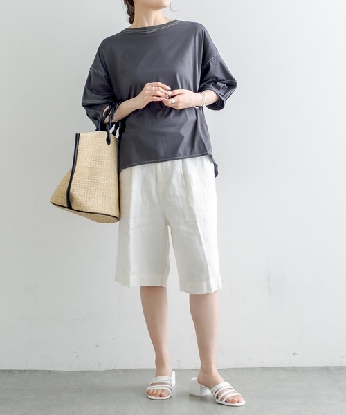 PUAL CE CIN(ピュアルセシン)の「シルケット配色ステッチTシャツ(Tシャツ/カットソー・レディース・チャコールグレー/ベージュ/サックスブルー/アイボリー・FREE)」の17枚目の写真