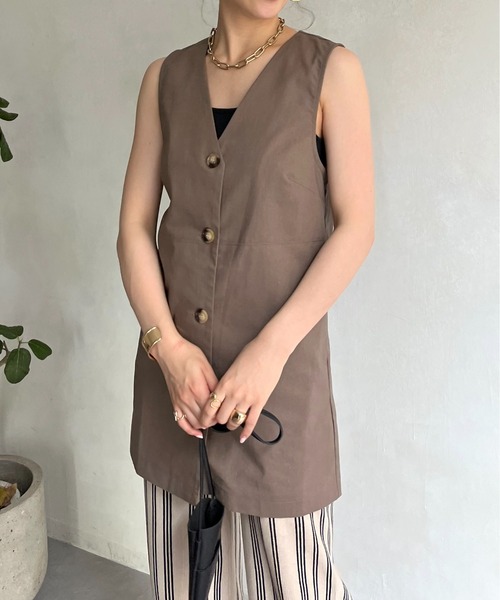 prose verse（プロズヴェール）の「コットンリネンベスト（ベスト・レディース・ブラウン/ベージュ・ﾌﾘ-）」の2枚目の写真