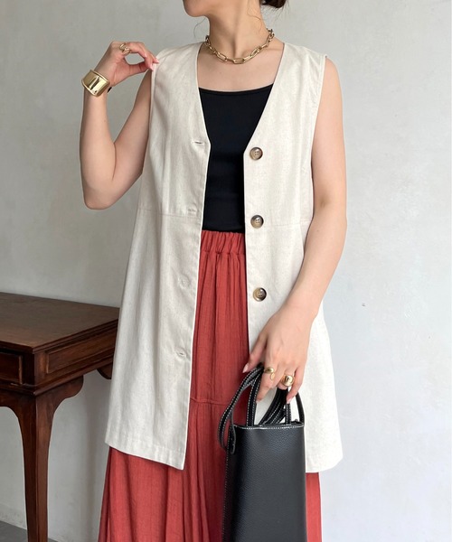 prose verse（プロズヴェール）の「コットンリネンベスト（ベスト・レディース・ブラウン/ベージュ・ﾌﾘ-）」の21枚目の写真