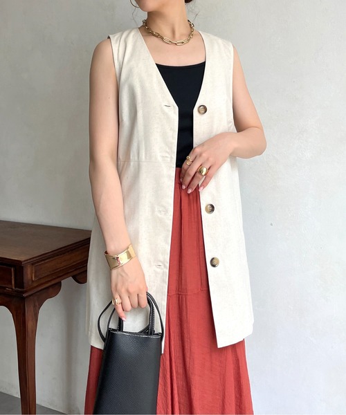 prose verse（プロズヴェール）の「コットンリネンベスト（ベスト・レディース・ブラウン/ベージュ・ﾌﾘ-）」の9枚目の写真