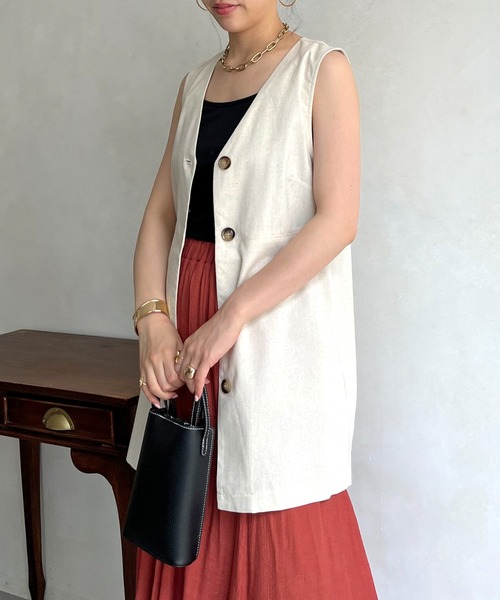 prose verse（プロズヴェール）の「コットンリネンベスト（ベスト・レディース・ブラウン/ベージュ・ﾌﾘ-）」の6枚目の写真