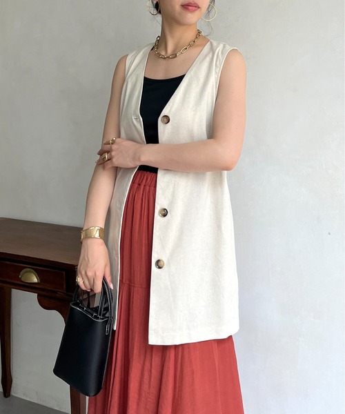 prose verse（プロズヴェール）の「コットンリネンベスト（ベスト・レディース・ブラウン/ベージュ・ﾌﾘ-）」の3枚目の写真