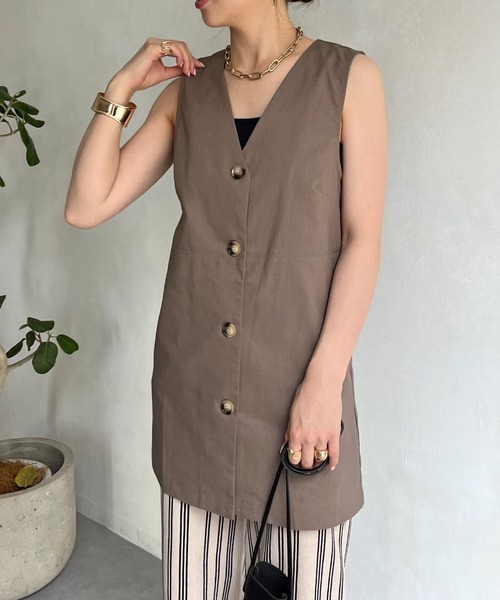 prose verse（プロズヴェール）の「コットンリネンベスト（ベスト・レディース・ブラウン/ベージュ・ﾌﾘ-）」の7枚目の写真