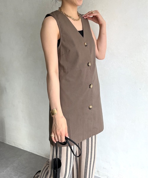 prose verse（プロズヴェール）の「コットンリネンベスト（ベスト・レディース・ブラウン/ベージュ・ﾌﾘ-）」の4枚目の写真