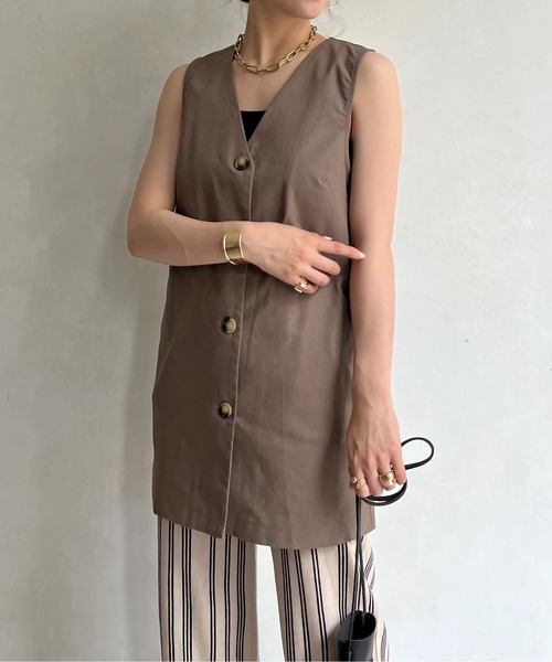 prose verse（プロズヴェール）の「コットンリネンベスト（ベスト・レディース・ブラウン/ベージュ・ﾌﾘ-）」の16枚目の写真