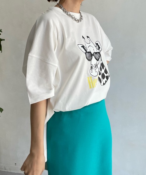 DouDou（ドゥドゥ）の「【A:new/アニュー】【WEB限定】ジラフプリントTEE（Tシャツ/カットソー・レディース・チャコールグレー/ブラウン/アイボリー・FREE）」の16枚目の写真