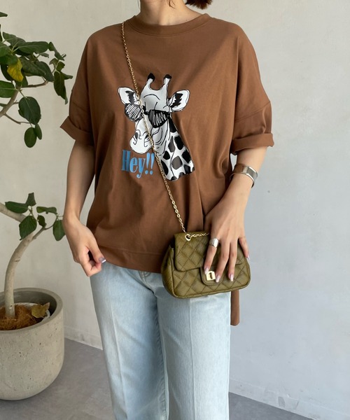 DouDou（ドゥドゥ）の「【A:new/アニュー】【WEB限定】ジラフプリントTEE（Tシャツ/カットソー・レディース・チャコールグレー/ブラウン/アイボリー・FREE）」の10枚目の写真