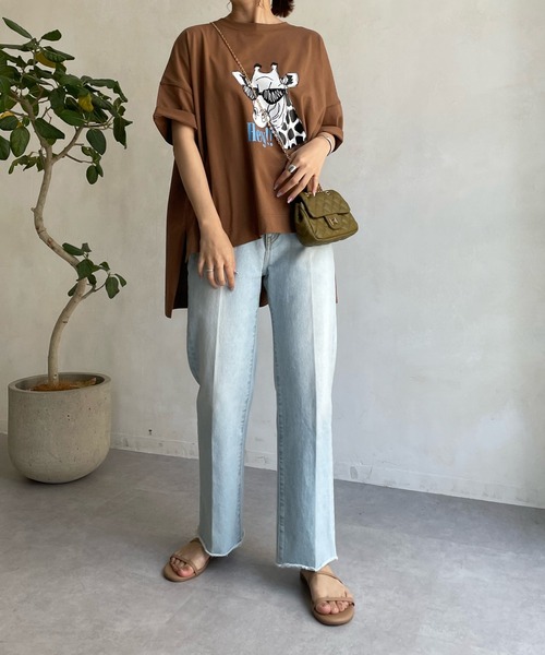 DouDou（ドゥドゥ）の「【A:new/アニュー】【WEB限定】ジラフプリントTEE（Tシャツ/カットソー・レディース・チャコールグレー/ブラウン/アイボリー・FREE）」の14枚目の写真