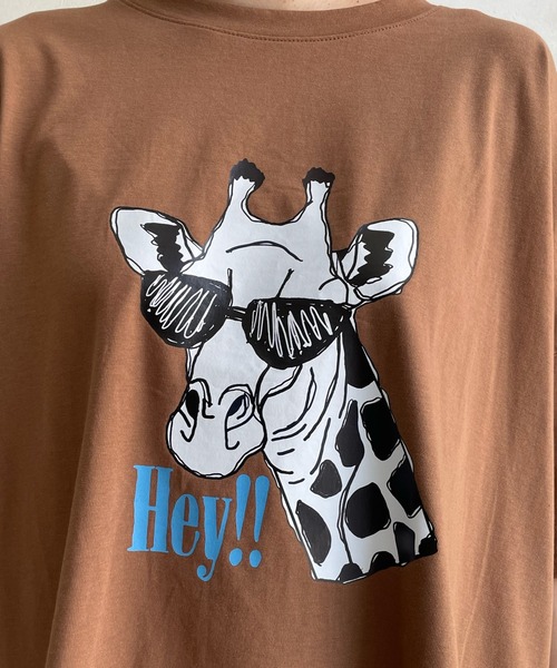 DouDou（ドゥドゥ）の「【A:new/アニュー】【WEB限定】ジラフプリントTEE（Tシャツ/カットソー・レディース・チャコールグレー/ブラウン/アイボリー・FREE）」の7枚目の写真