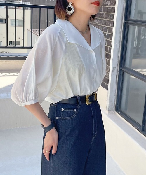 PAGEBOY（ページボーイ）の「BIGカラーブラウス（シャツ/ブラウス・レディース・ブラック/オフホワイト/イエロー系その他/グレイッシュベージュ・FREE）」の5枚目の写真