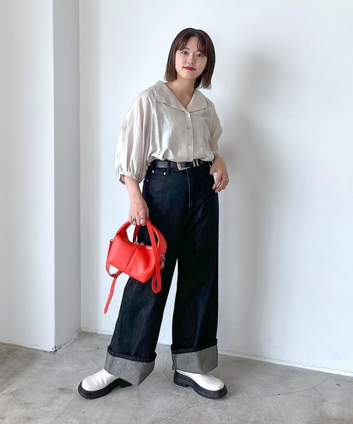 PAGEBOY（ページボーイ）の「BIGカラーブラウス（シャツ/ブラウス・レディース・ブラック/オフホワイト/イエロー系その他/グレイッシュベージュ・FREE）」の14枚目の写真