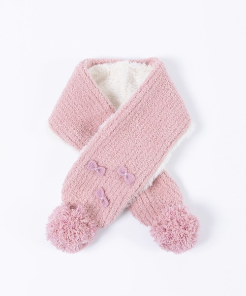 KP DECO（ケーピーデコ）の「リボンとポンポンのマシュマロ糸風ニットマフラー(S～M)（マフラー・キッズ・ピンク/オフホワイト・SMALL/MEDIUM）」の10枚目の写真