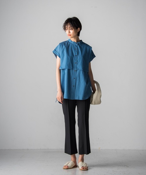 socolla(ソコラ)の「【socolla】デニムレイヤードバンドカラーシャツ(シャツ/ブラウス・レディース・ネイビー/ブルー・M)」の11枚目の写真