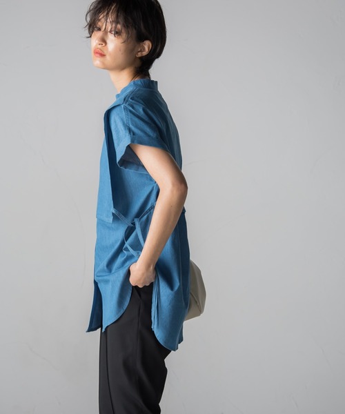 socolla(ソコラ)の「【socolla】デニムレイヤードバンドカラーシャツ(シャツ/ブラウス・レディース・ネイビー/ブルー・M)」の14枚目の写真