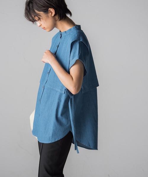 socolla(ソコラ)の「【socolla】デニムレイヤードバンドカラーシャツ(シャツ/ブラウス・レディース・ネイビー/ブルー・M)」の19枚目の写真