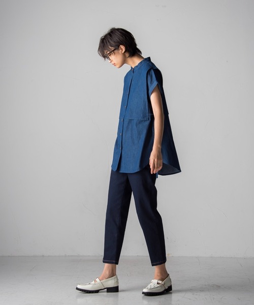 socolla(ソコラ)の「【socolla】デニムレイヤードバンドカラーシャツ(シャツ/ブラウス・レディース・ネイビー/ブルー・M)」の4枚目の写真