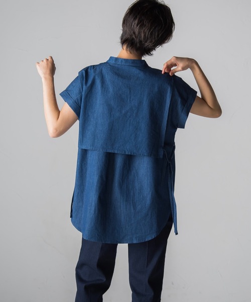 socolla(ソコラ)の「【socolla】デニムレイヤードバンドカラーシャツ(シャツ/ブラウス・レディース・ネイビー/ブルー・M)」の5枚目の写真