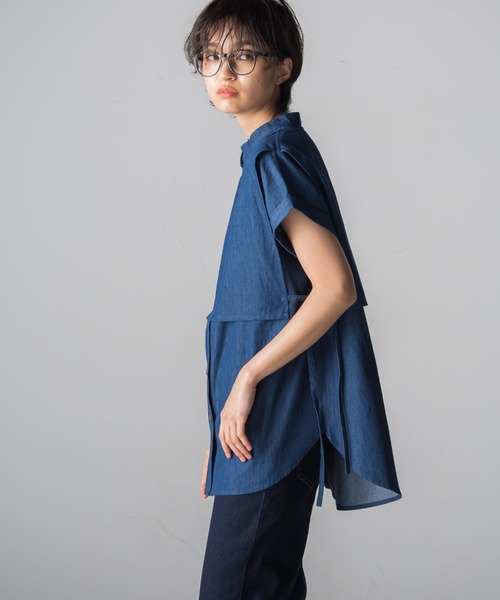 socolla(ソコラ)の「【socolla】デニムレイヤードバンドカラーシャツ(シャツ/ブラウス・レディース・ネイビー/ブルー・M)」の6枚目の写真