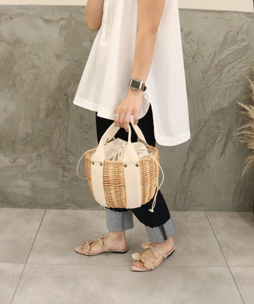 DONOBAN（ドノバン）の「バケット型柳バッグ（かごバッグ・レディース・アイボリー/ブラック・ONESIZE）」の6枚目の写真