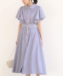 ベルト付きフレアー袖ワンピース