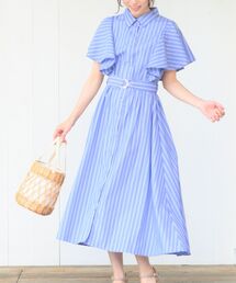 ベルト付きフレアー袖ワンピース
